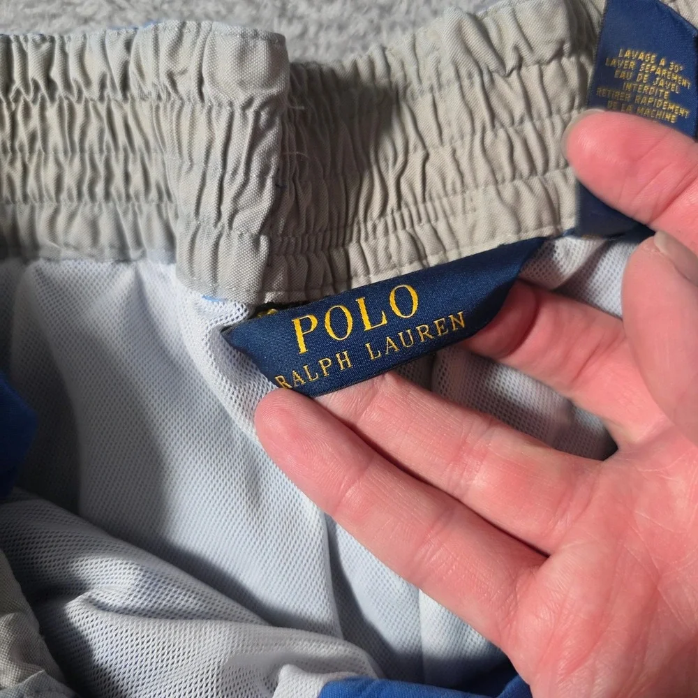 Polo Ralph Lauren Mens Large Swim Trunks Blue Big Pony Logo Number 3 Patch 8in